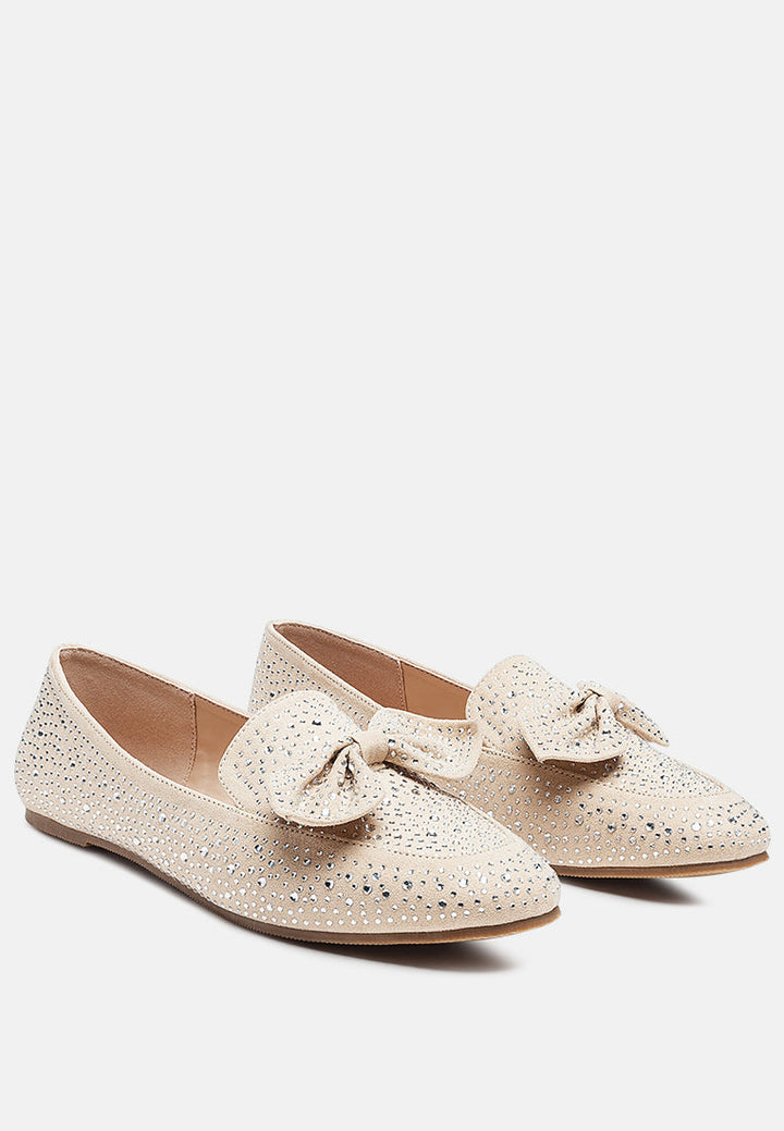 dewdrops embellished casual bow loafers by ruw#color_beige