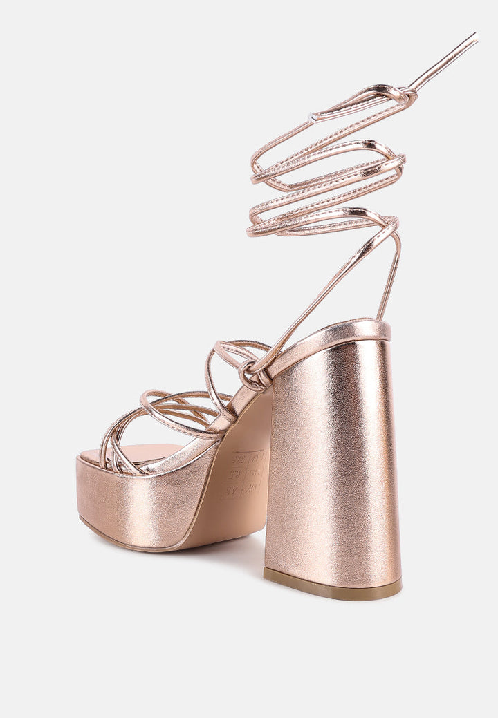 anvil metallic block heeled lace up sandals by ruw#color_rose-gold