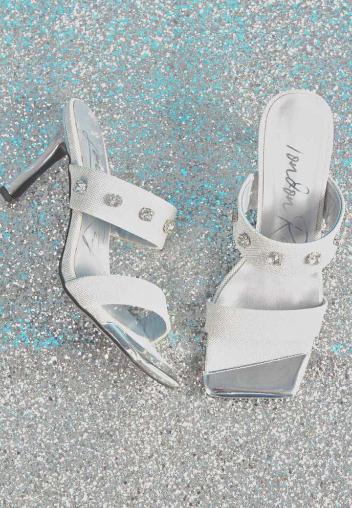 edm queen diamante adorned glitter sandals#color_silver