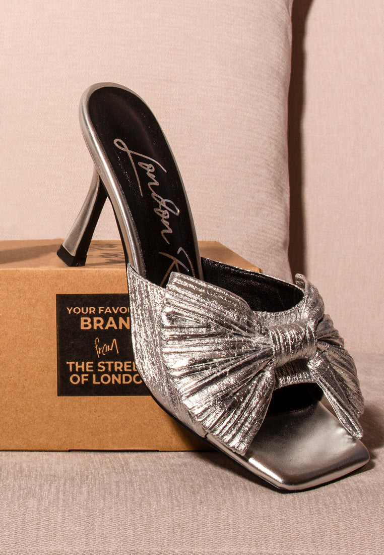 wonderbuz high heeled bow slider sandals by ruw#color_silver
