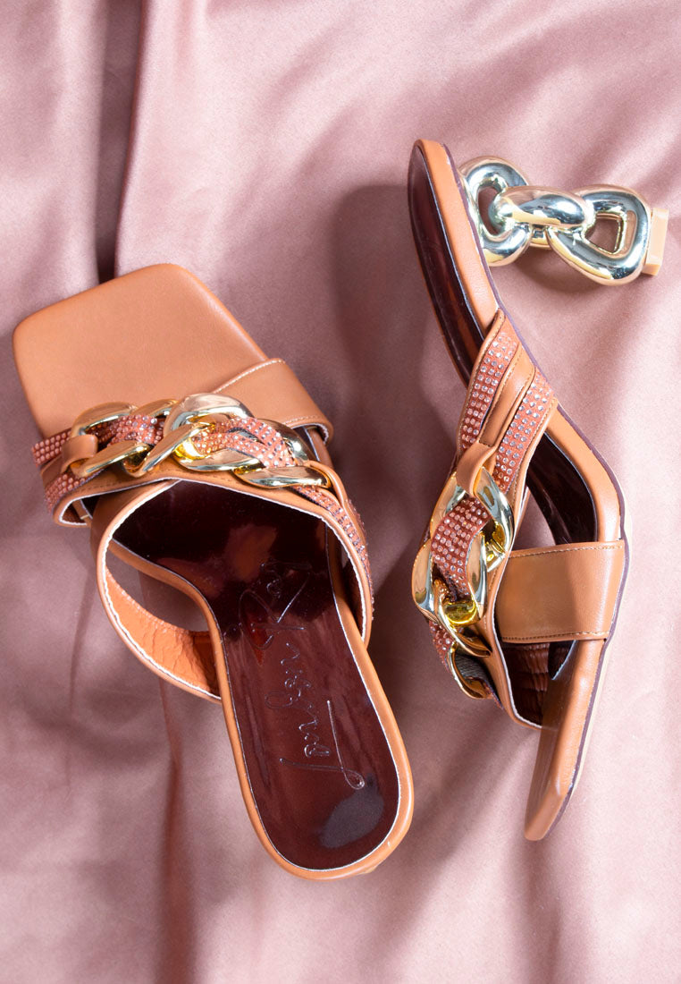 evelane metallic chain rhinestone sandals by ruw#color_tan