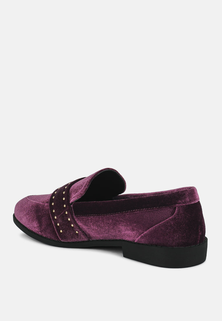 walkin stud detail velvet loafers by ruw#color_burgundy