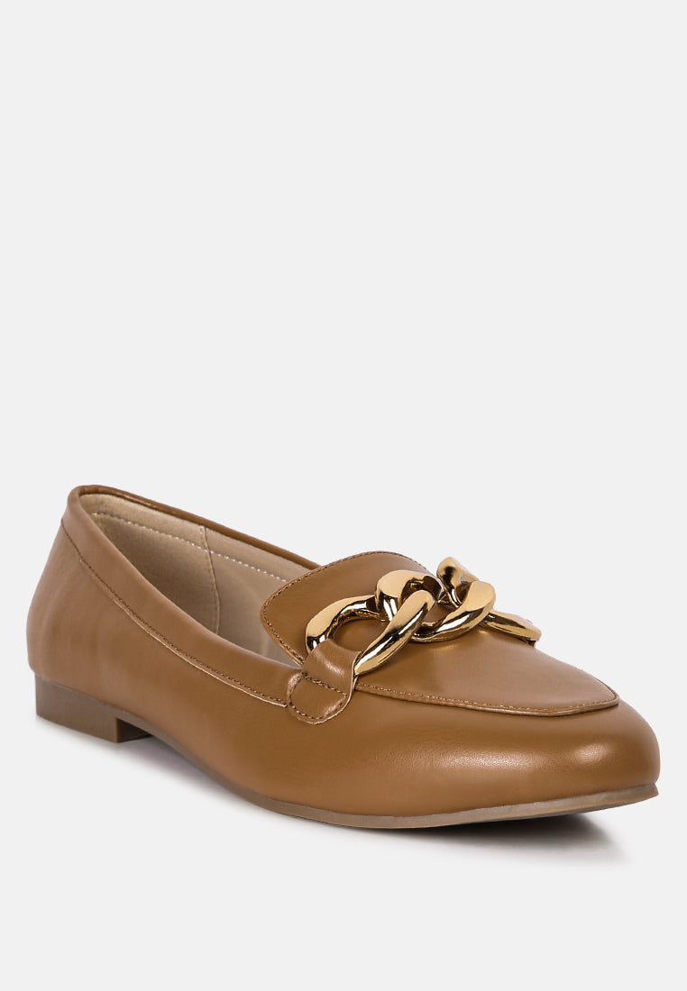 chunky metal chain faux leather loafers by ruw#color_tan