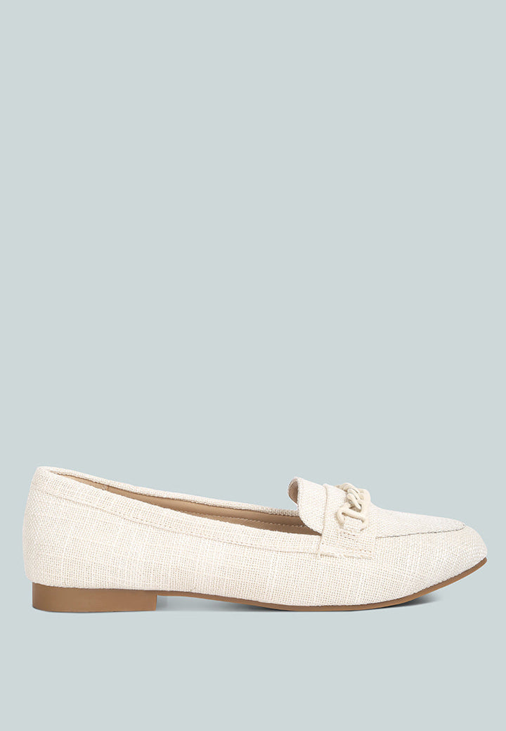 abeera chain embellished loafers by ruw#color_off-white