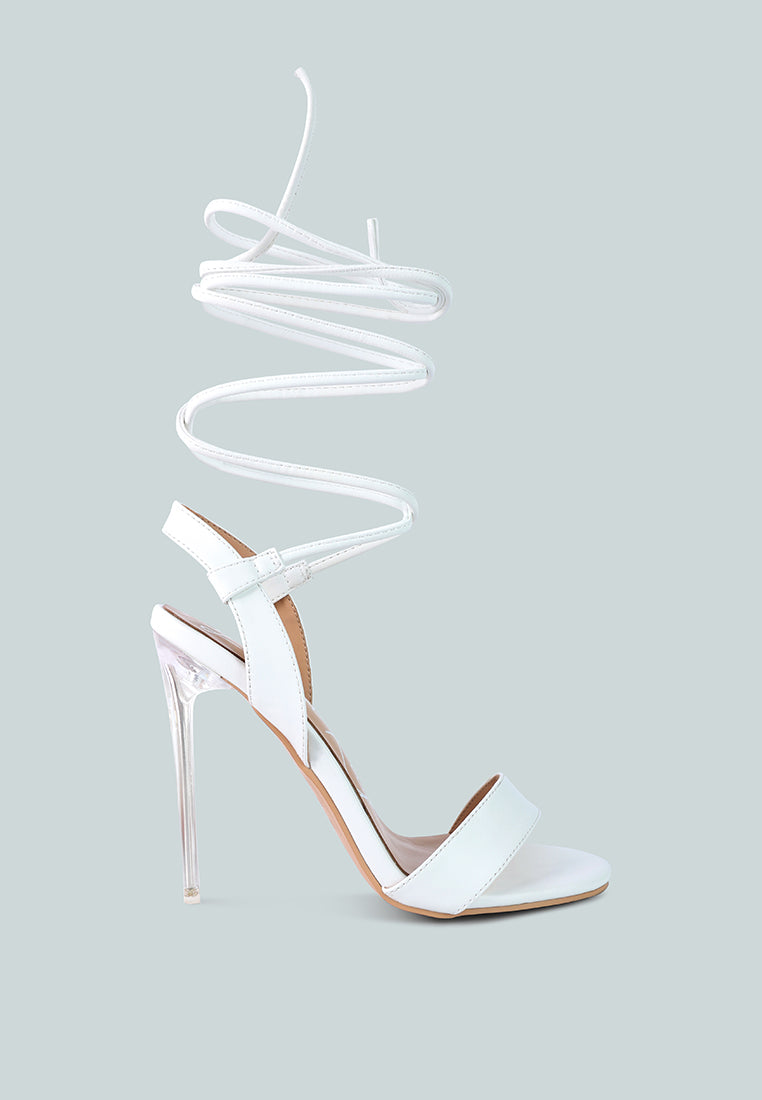 sheeny clear stiletto lace up sandal#color_white