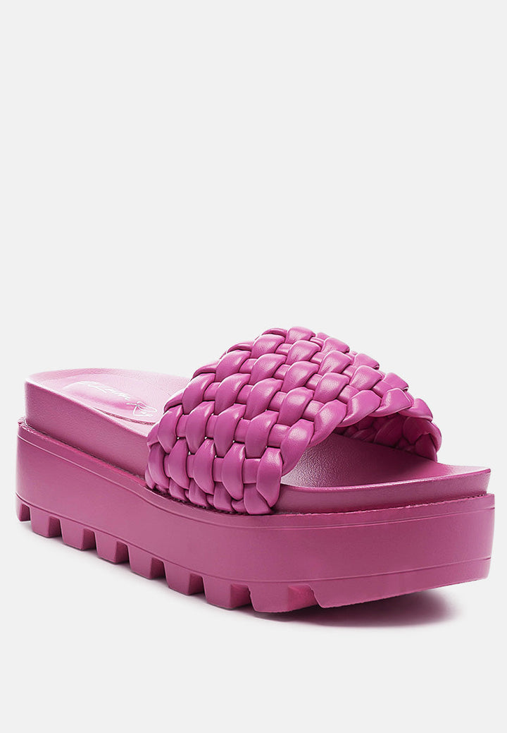 platform slides with woven textured straps by ruw#color_fushia