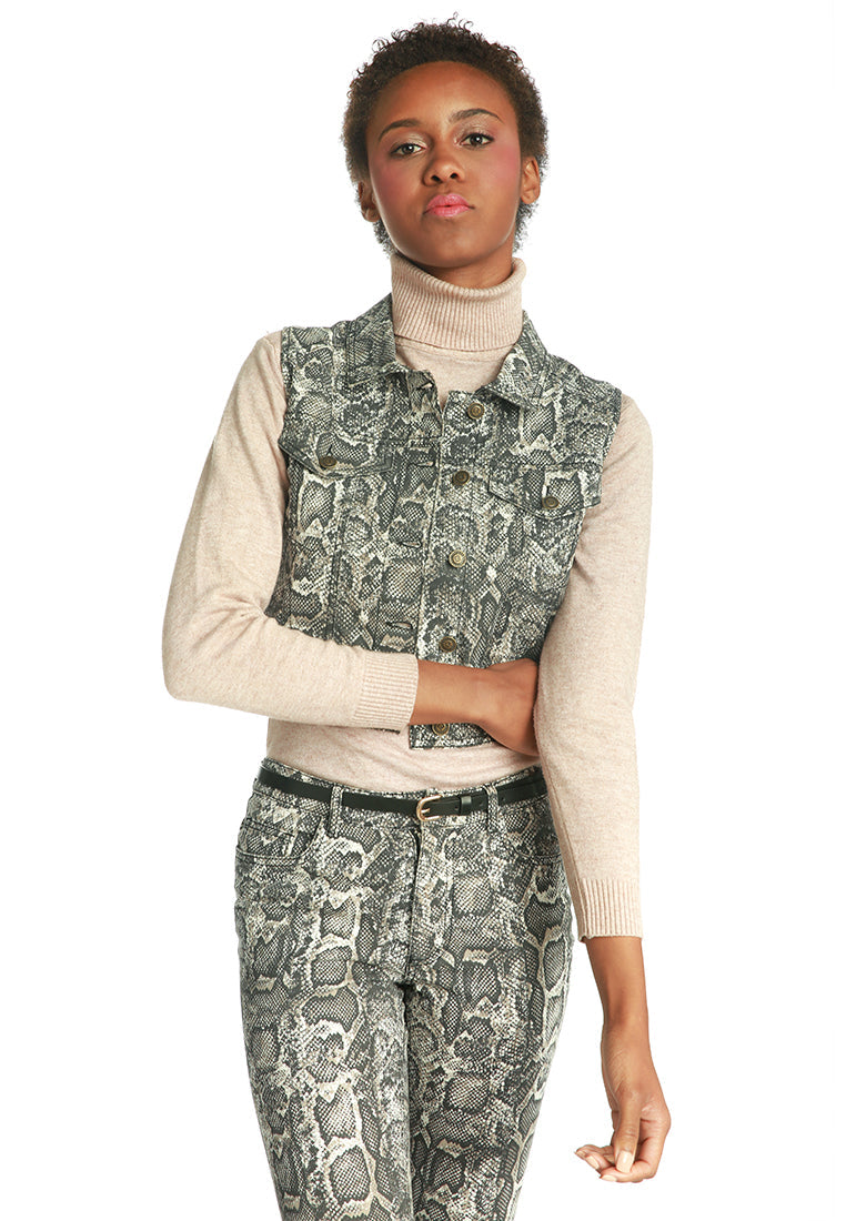 snake print women's vest jacket#color_snake-print