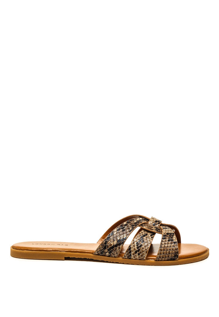 noaie snake skin textured strappy slip-on flats#color_natural
