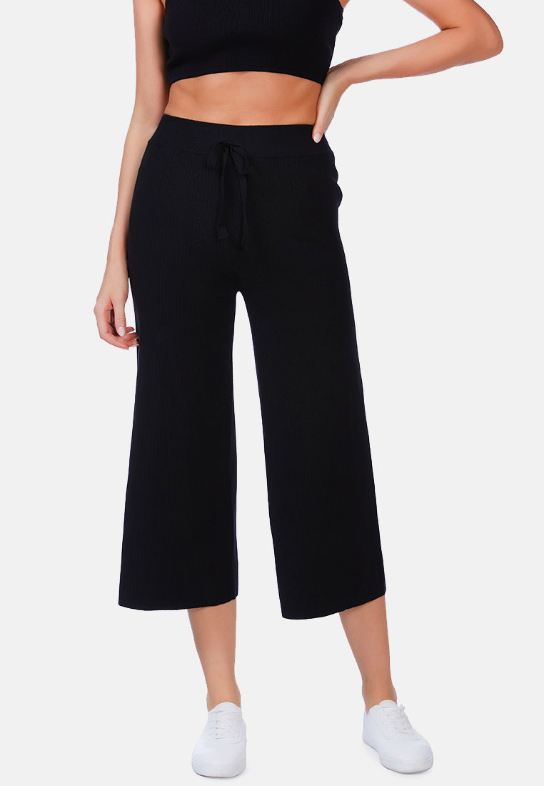 solid casual drawstring cropped pants by ruw#color_black