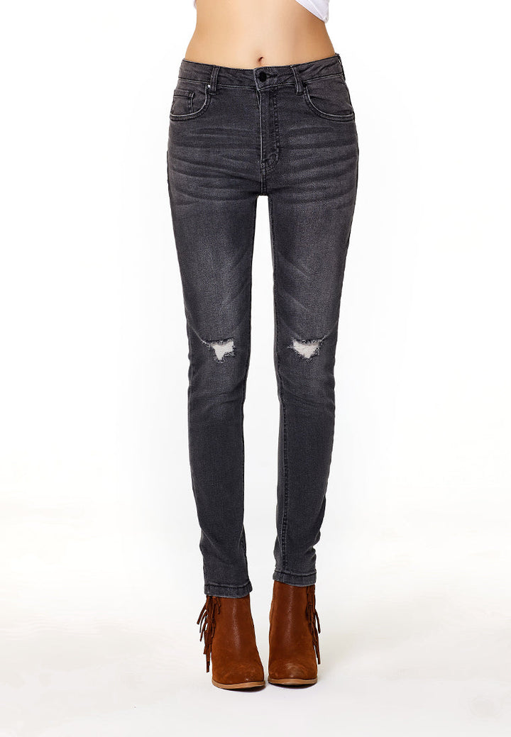 slim fit distressed jeans#color_black