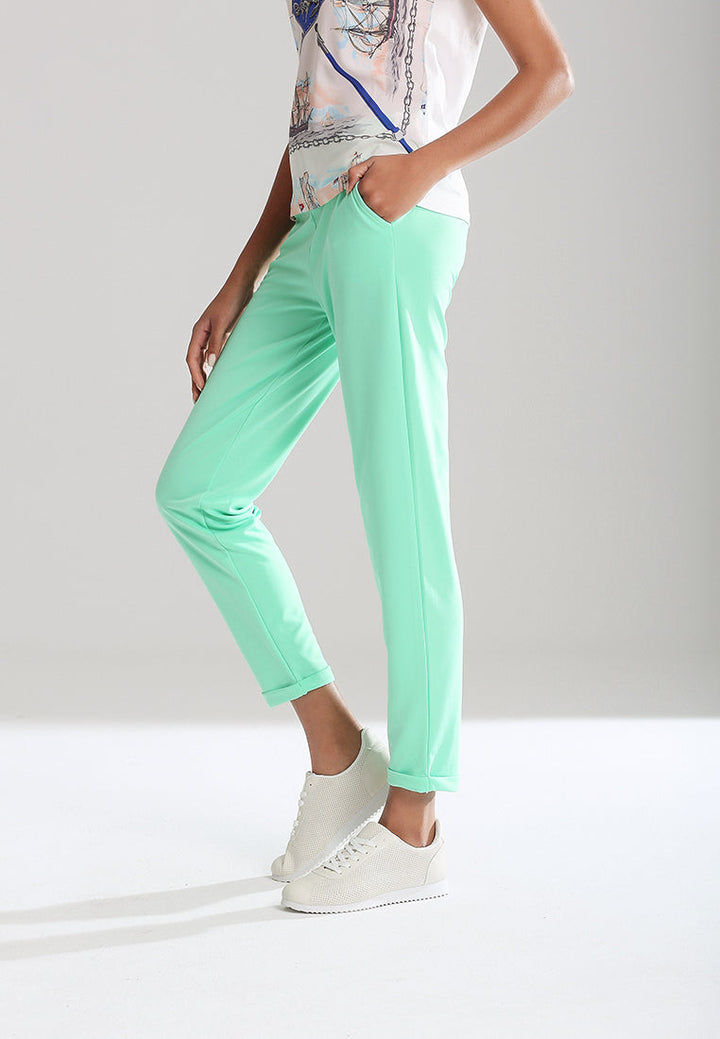 straight cut casual pants#color_mint-green