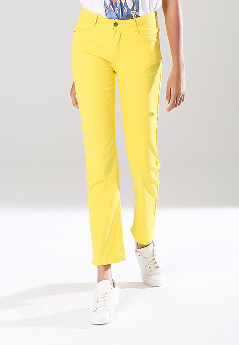 straight cut denim pants#color_mustard