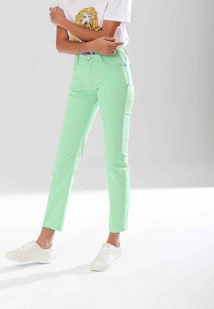 straight cut denim pants#color_lime-green