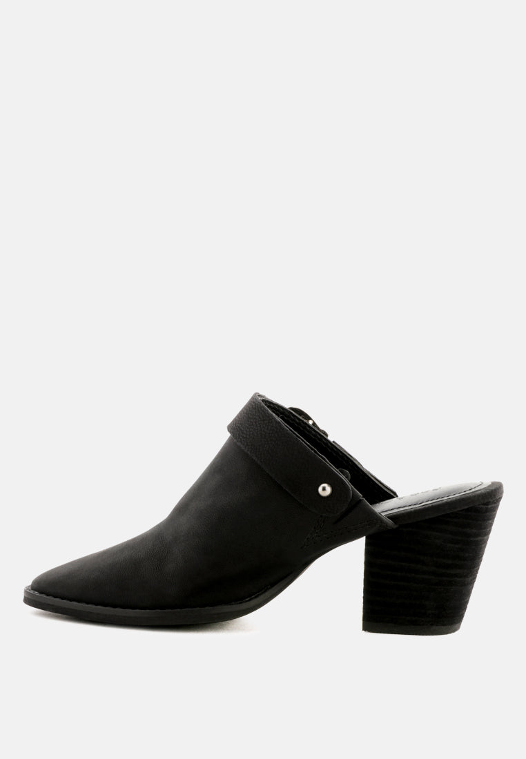 tarrah stacked heel mules with adjustable buckle#color_black