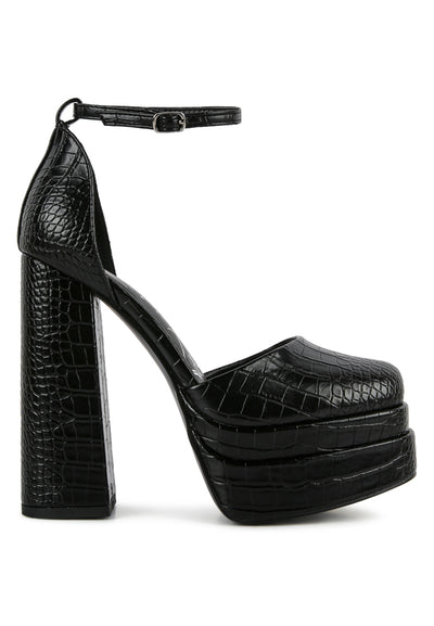 tempt me croc textured high heeled block sandals#color_black