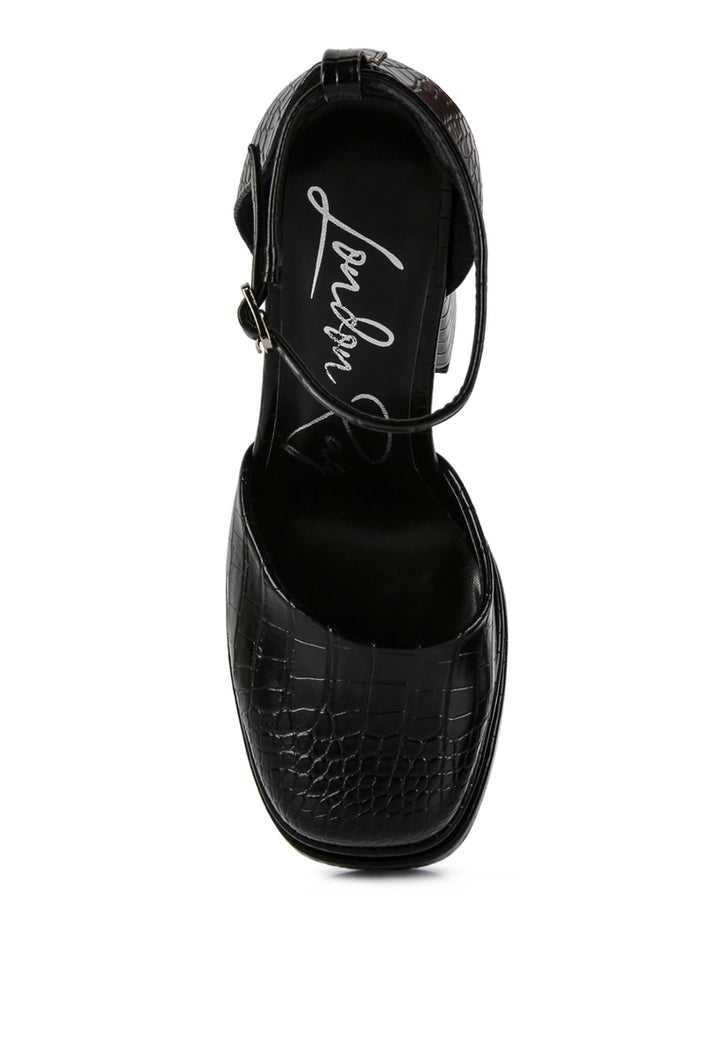tempt me croc textured high heeled block sandals#color_black