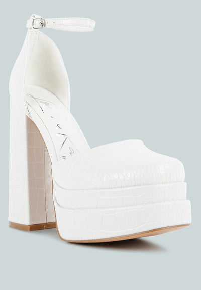 tempt me croc textured high heeled block sandals#color_white