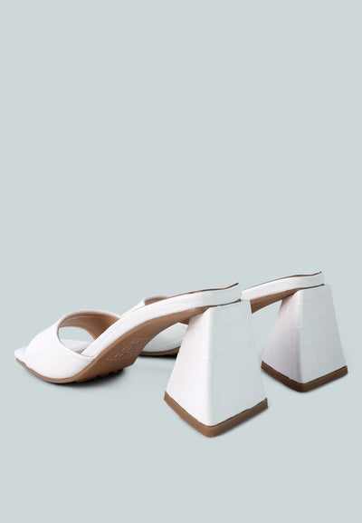 trinity triangle block heeled croc sandals#color_white