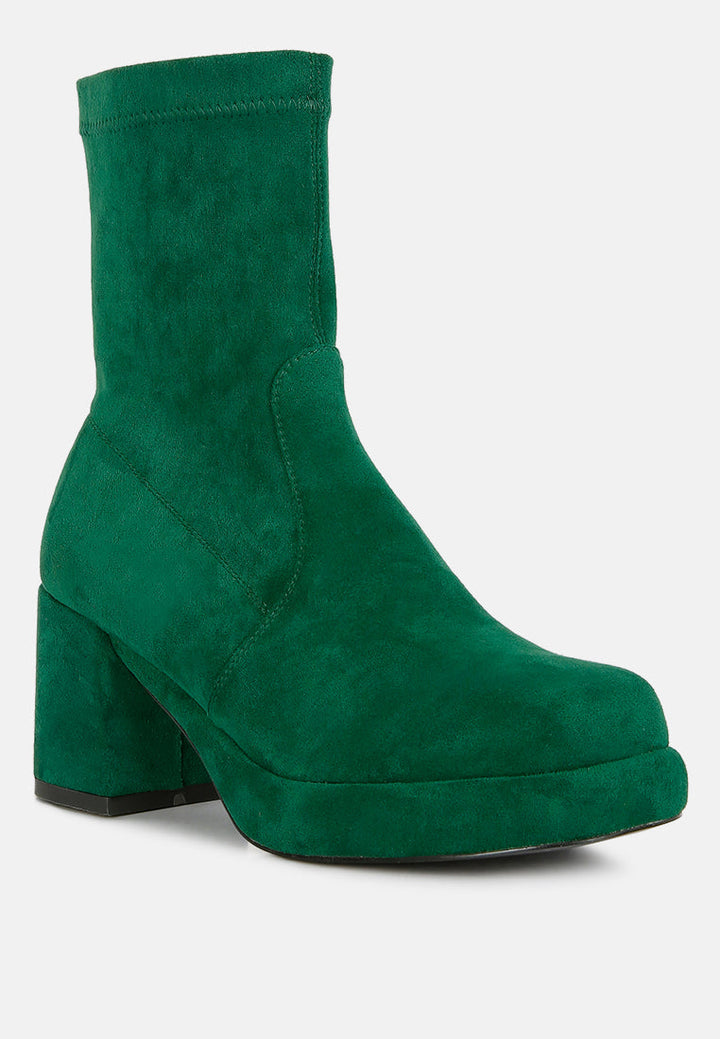 two-cubes stretch suede ankle boots#color_dark-green