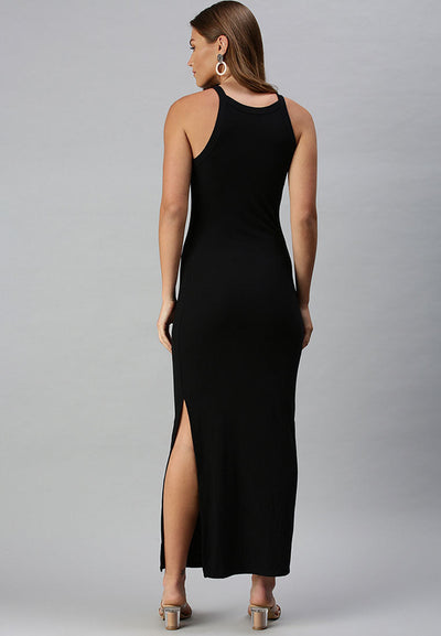 bodycon side slit maxi dress#color_black