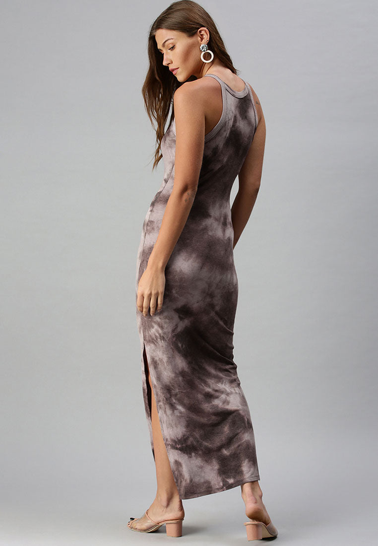 bodycon side slit maxi dress#color_coffee
