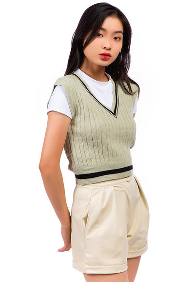 v-neck cable knit vest sweater#color_dusty-sage