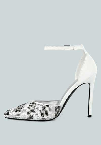 nobles rhinestone patterned stiletto sandals#color_white