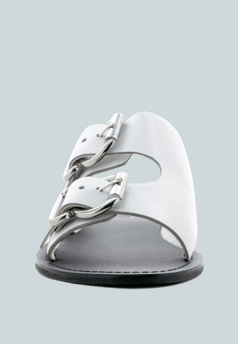 kelly flat sandal with buckle straps by ruw#color_white