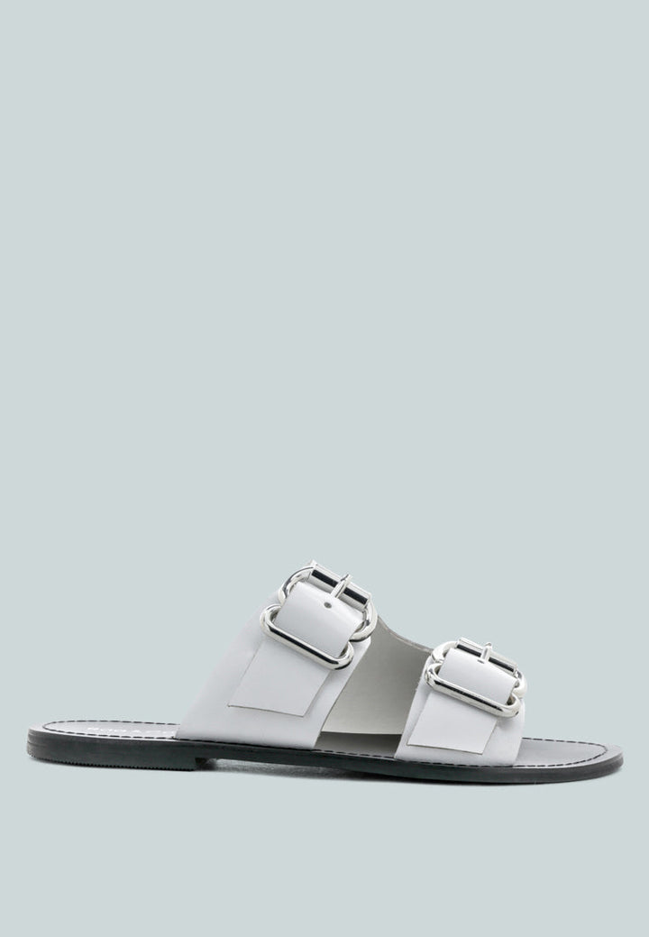 kelly flat sandal with buckle straps by ruw#color_white