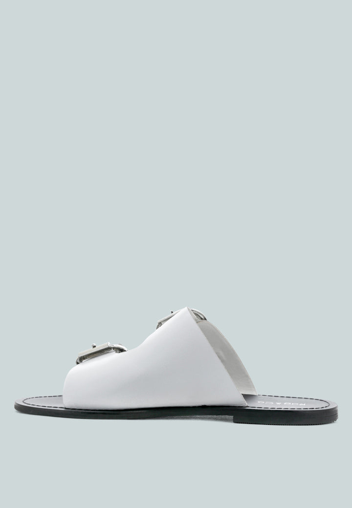kelly flat sandal with buckle straps#color_white