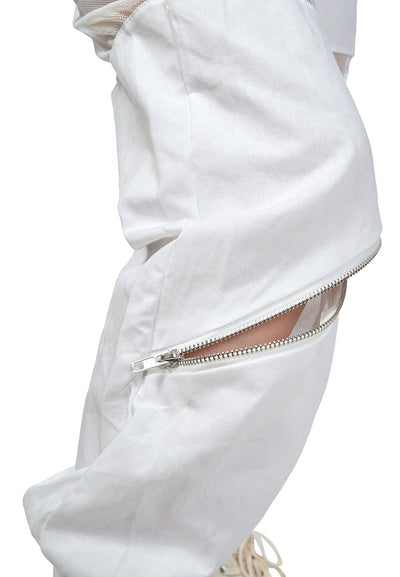 mesh zipped up track pants#color_white