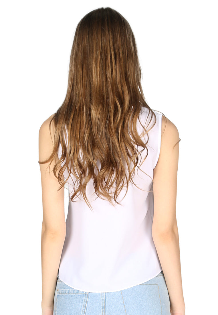 sleeveless v neck casual top#color_white