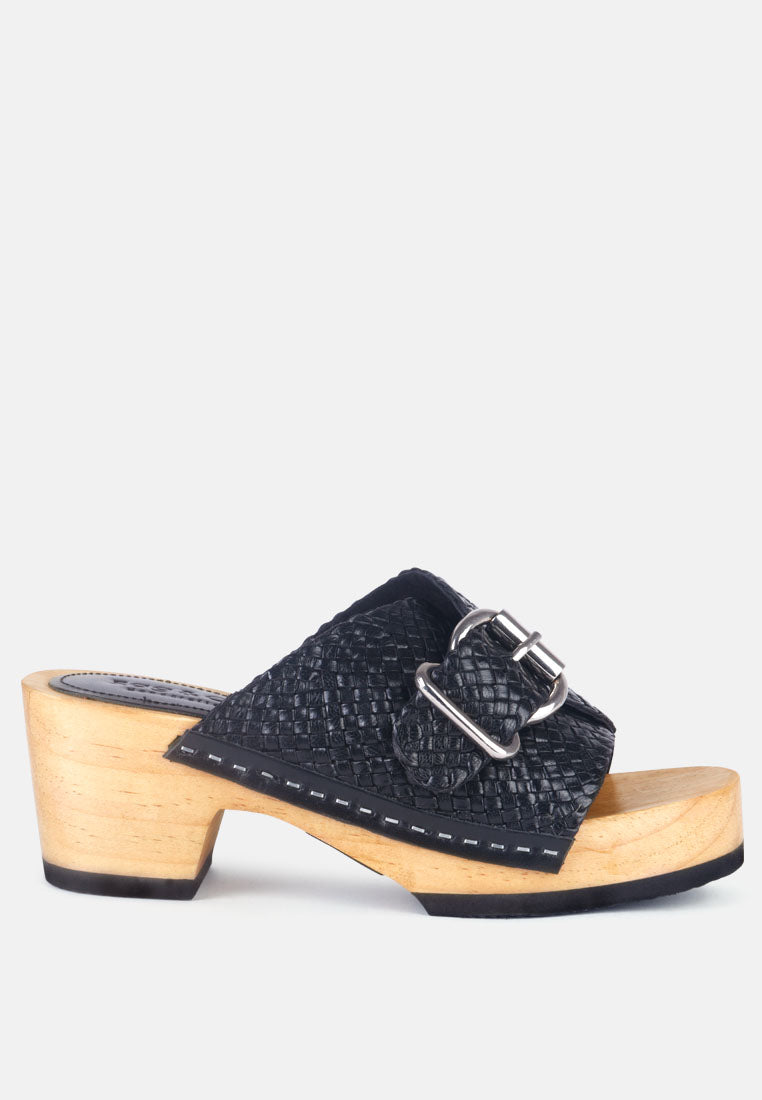 yoruba braided leather buckled slide clogs by ruw#color_black