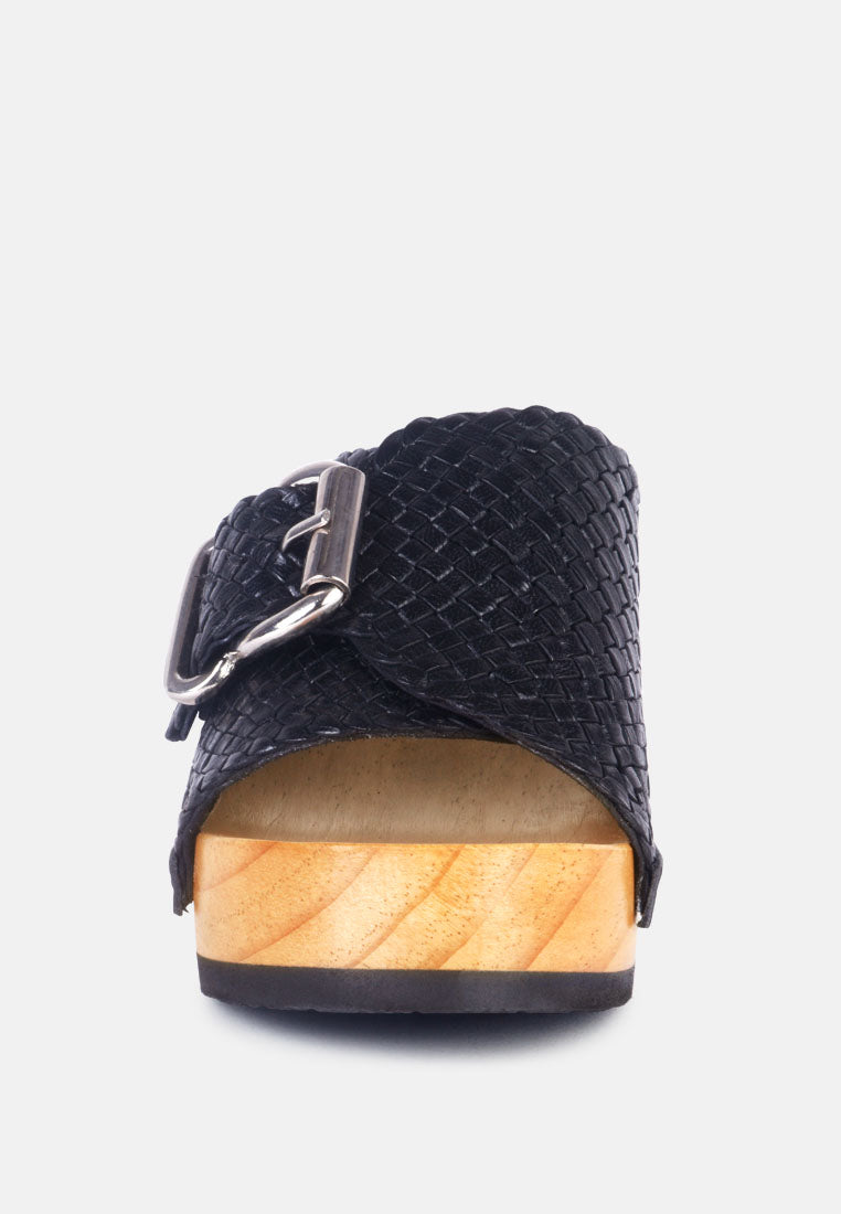 yoruba braided leather buckled slide clogs by ruw#color_black