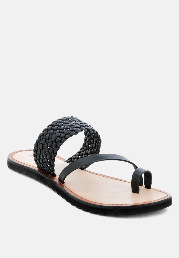 zina braided leather flat sandal#color_black