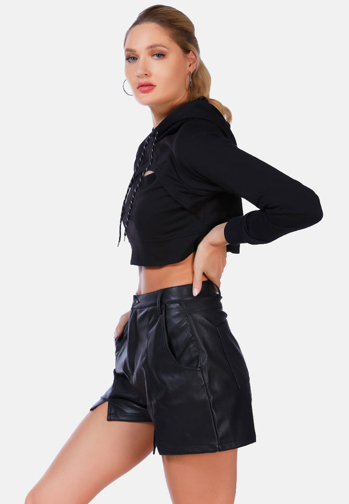 all relaxed front slit cropped hoodie by ruw#color_black