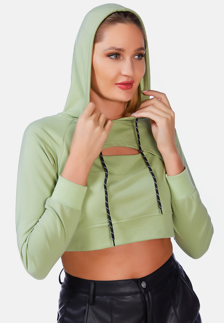 all relaxed front slit cropped hoodie by ruw#color_olive
