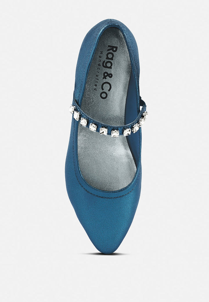 alverno metallic diamante mary jane leather flats by ruw#color_blue