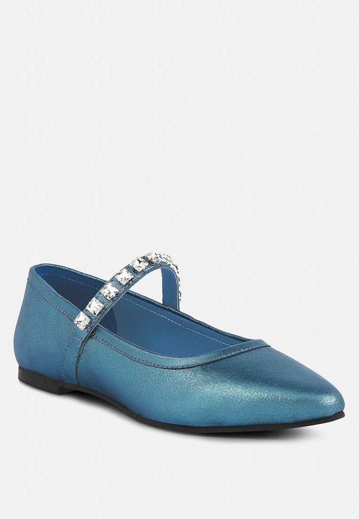 alverno metallic diamante mary jane leather flats by ruw#color_blue