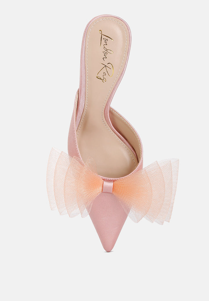 asma organza bow embellished satin mules by ruw#color_pink