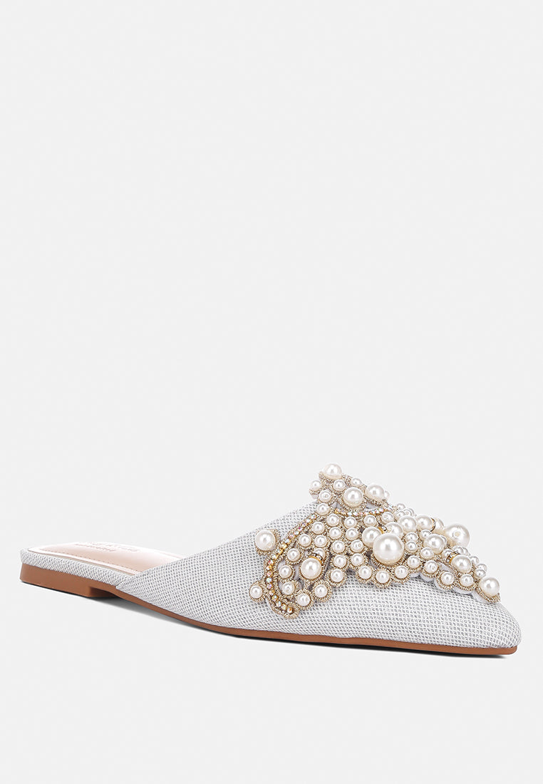 astre pearl embellished shimmer mules by ruw#color_silver