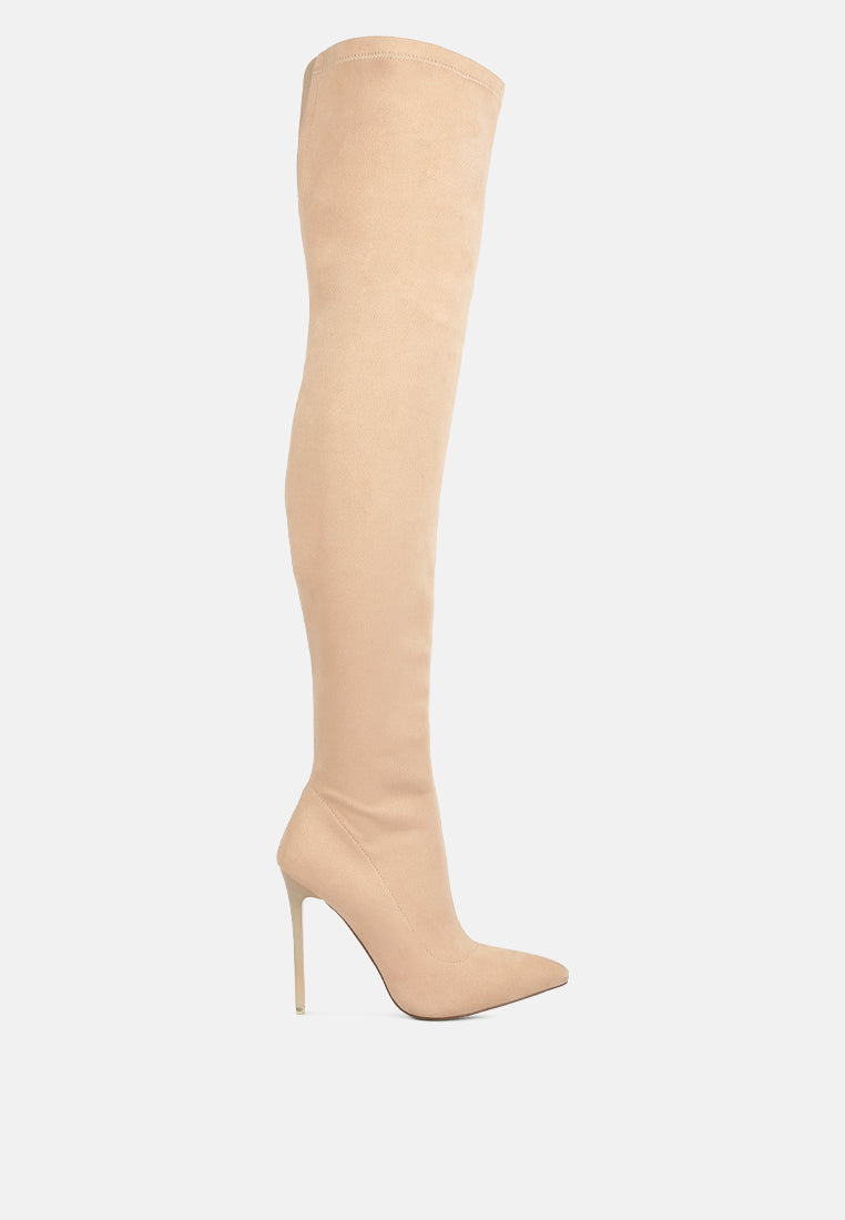atelier stretch faux suede stiletto long boots by ruw#color_beige