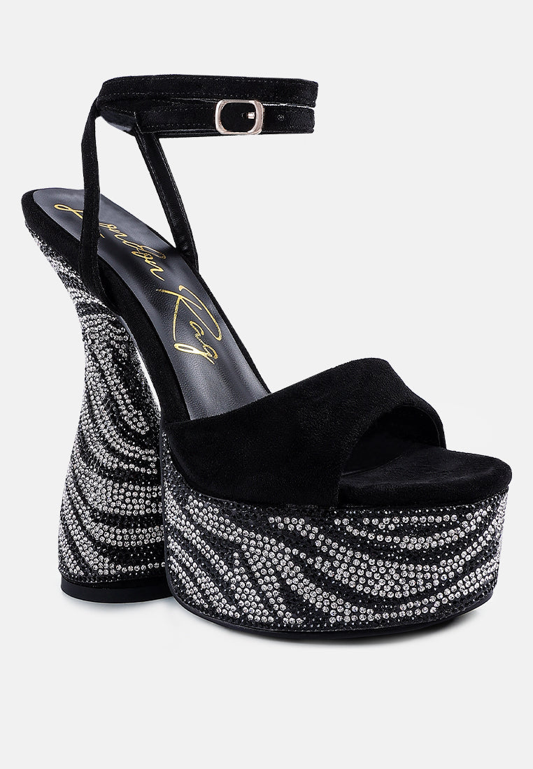 backstage rhinestone embellished ultra high platform sandals by ruw#color_black