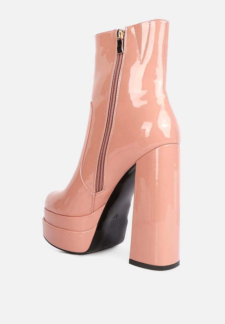bander patent pu high heel platform ankle boots by ruw#color_pink