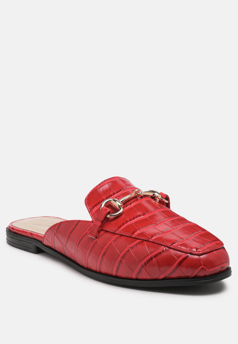 begonia buckled faux leather croc mules by ruw#color_red