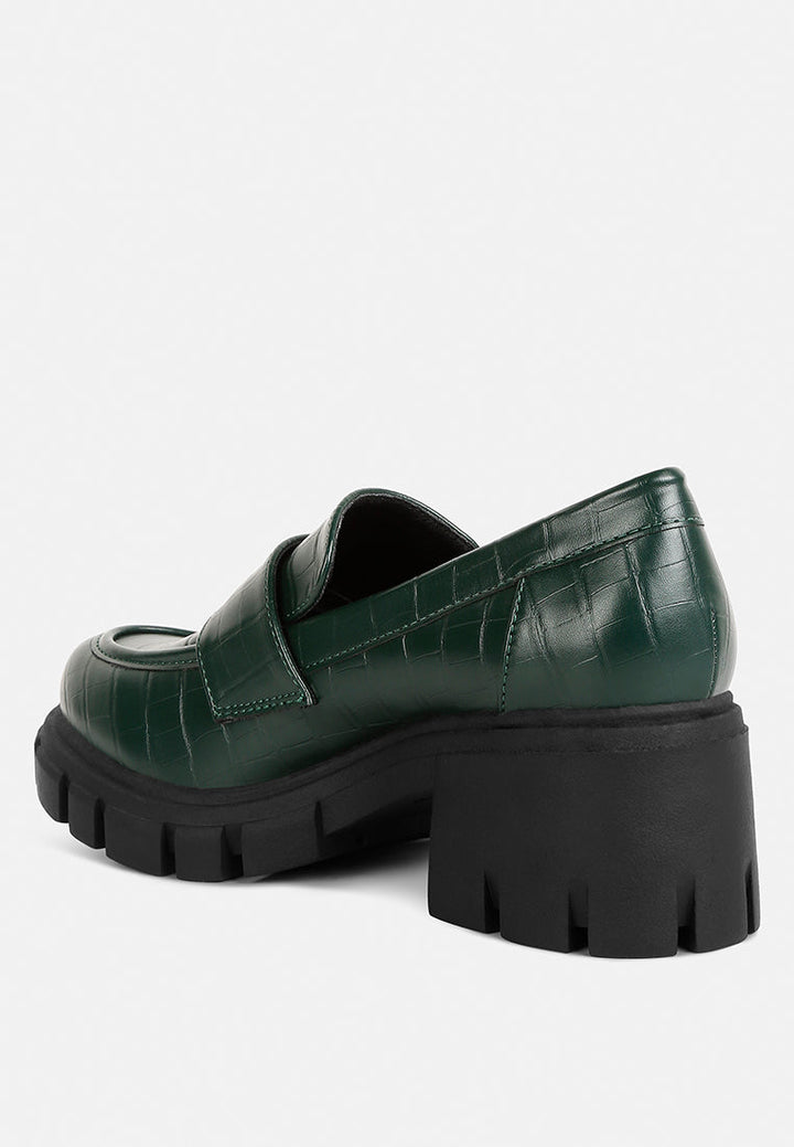 benz chunky block heel loafers by ruw#color_dark-green