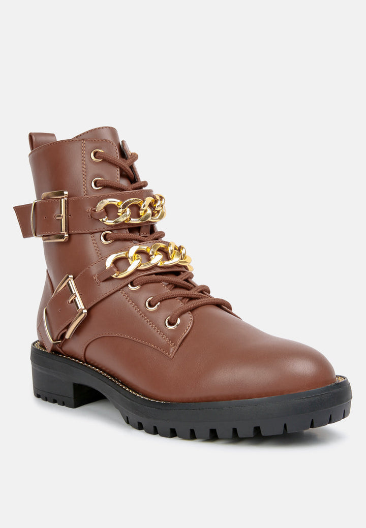 billy metal chain embellished biker boots by ruw#color_tan