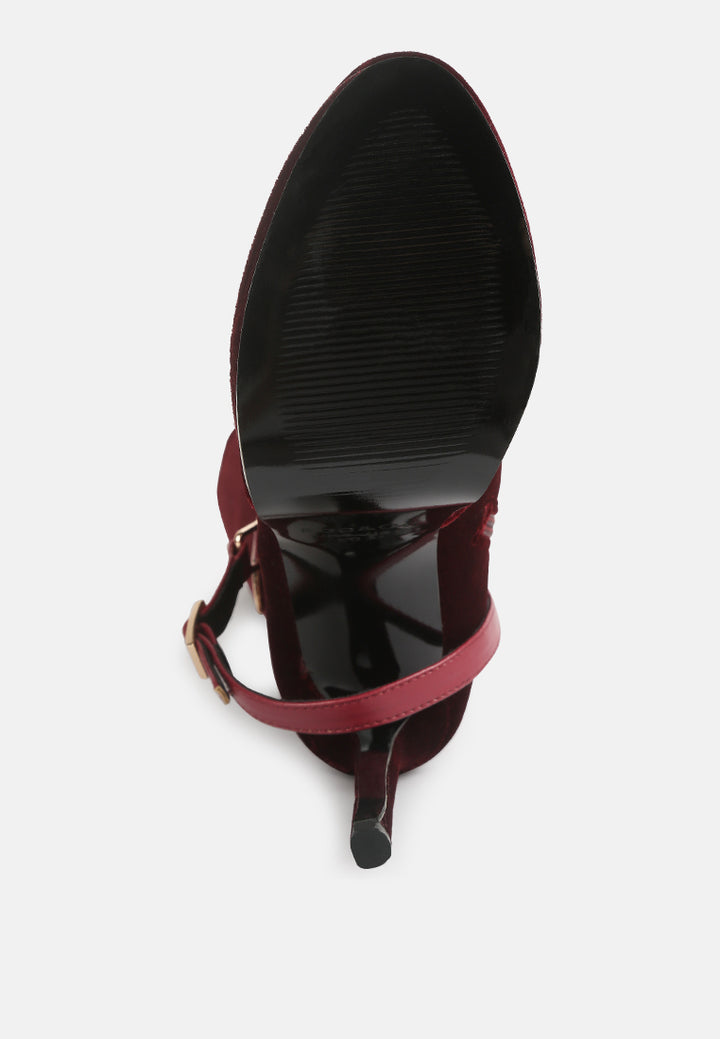 bison high heeled long velvet boots#color_burgundy