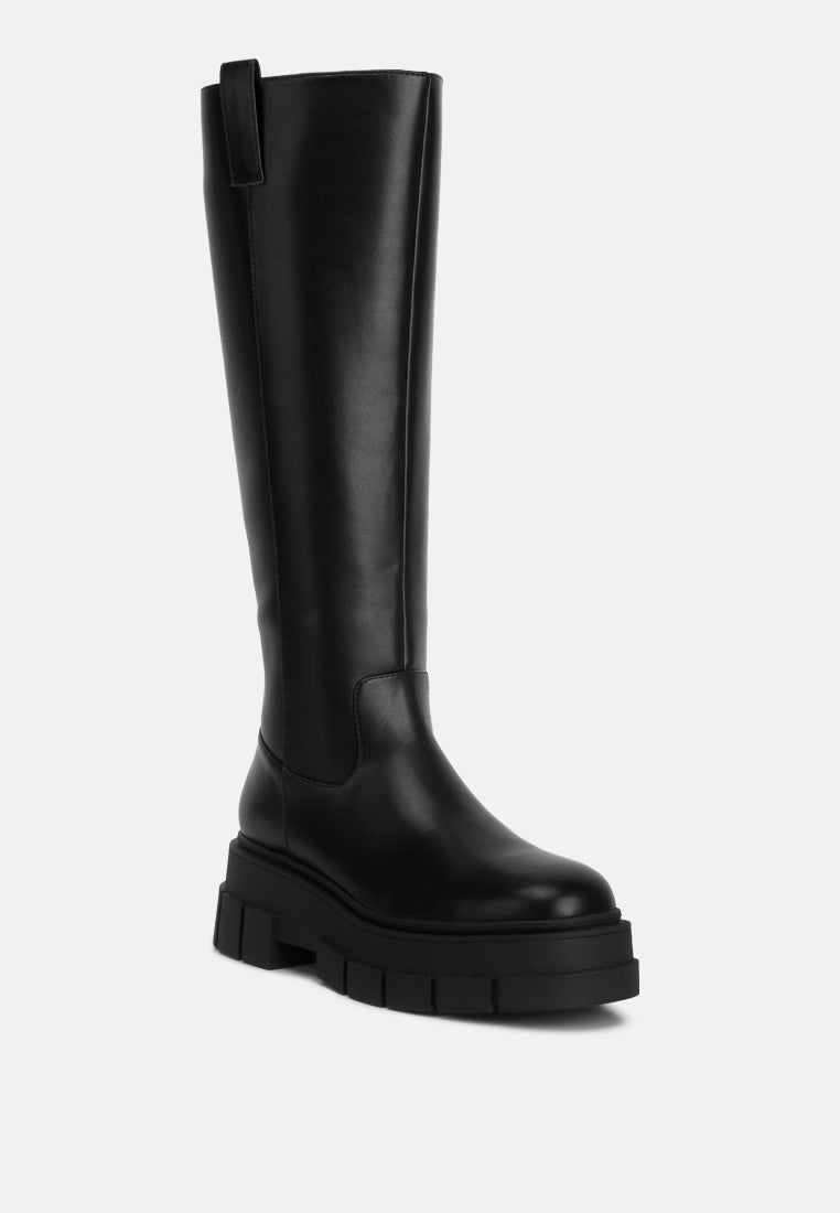 blume faux leather chunky platform knee length boots by ruw#color_black