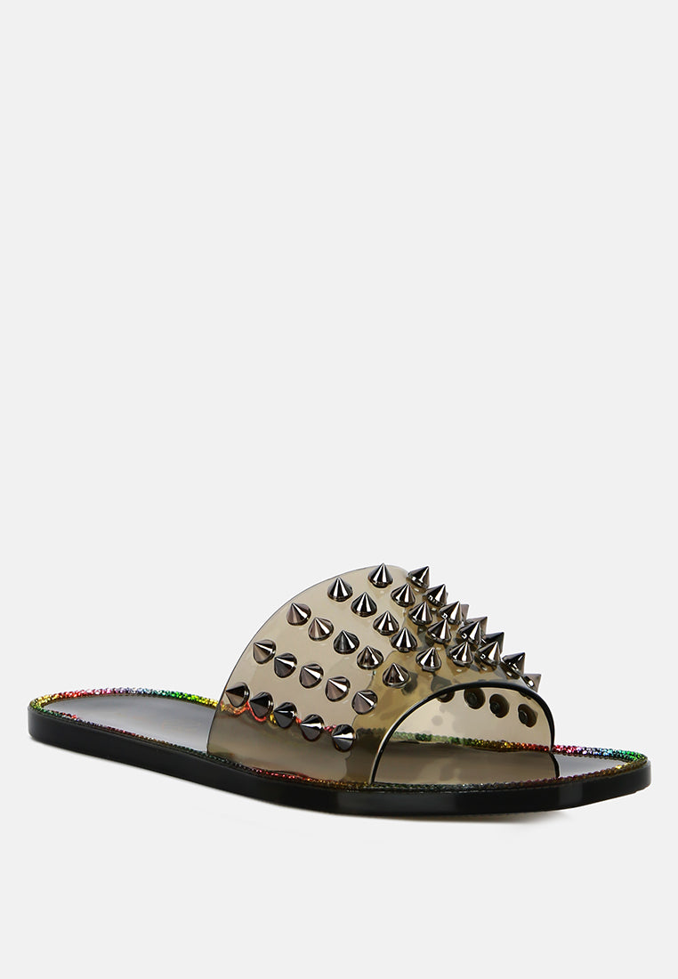 bolly punk stud clear jelly flats by ruw#color_black